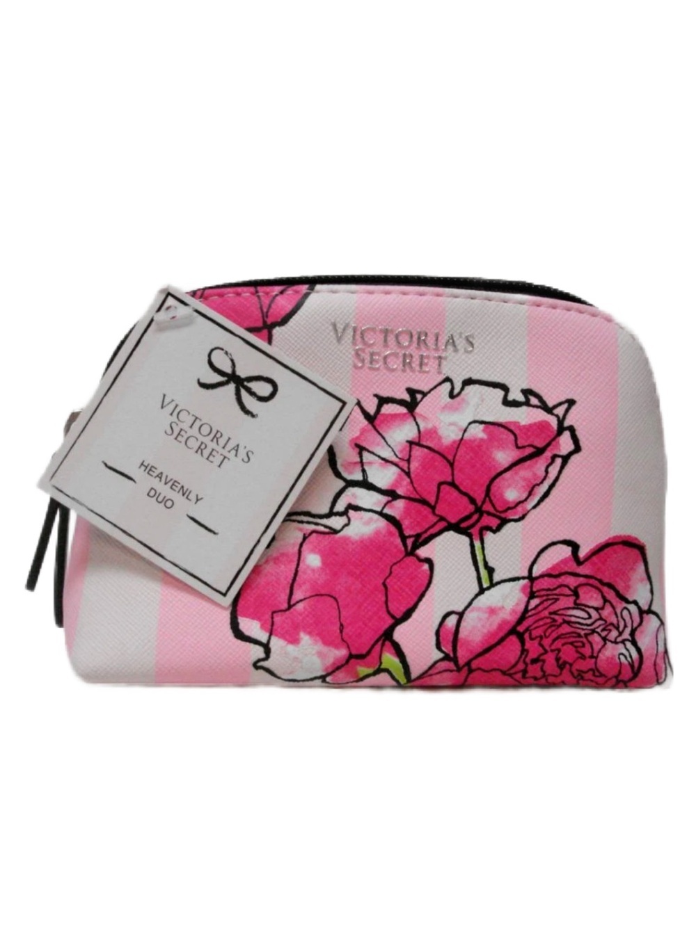 Victoria's Secret Pink Striped Floral Cosmetic Pouch
